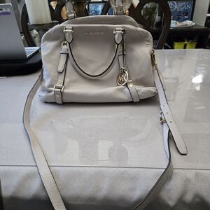 Michael Kors Light Gray Leather Satchel with Detachable Crossbody Strap